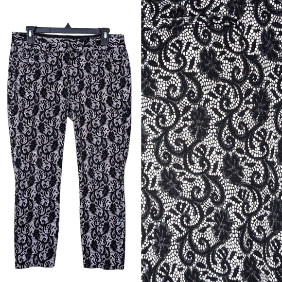 CANDIE'S Audrey Ankle Cropped 11 Paisley Black Silver Gray Casual Pants Capri - Picture 1 of 6